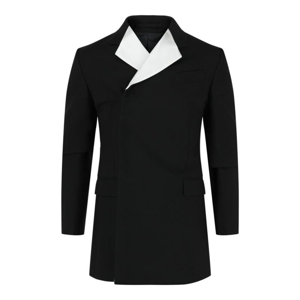Ferragamo Silk Trimmed Double-Breasted Blazer Black Mens